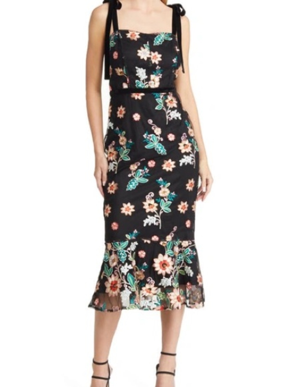 Sam Edelman Black Floral Tie-Shoulder Midi Dress